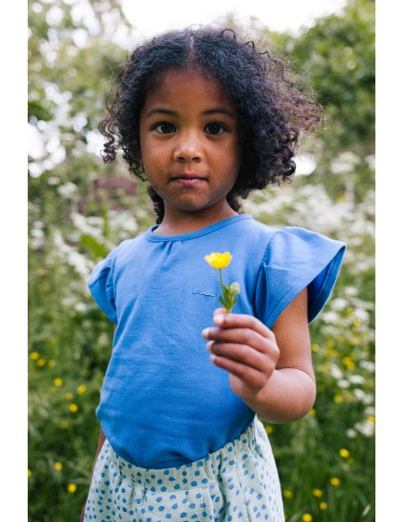 Ensemble T-shirt à Volants Bleu et Short Bubble en Coton Bio