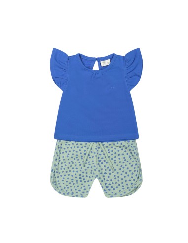 Ensemble T-shirt à Volants Bleu et Short Bubble en Coton Bio