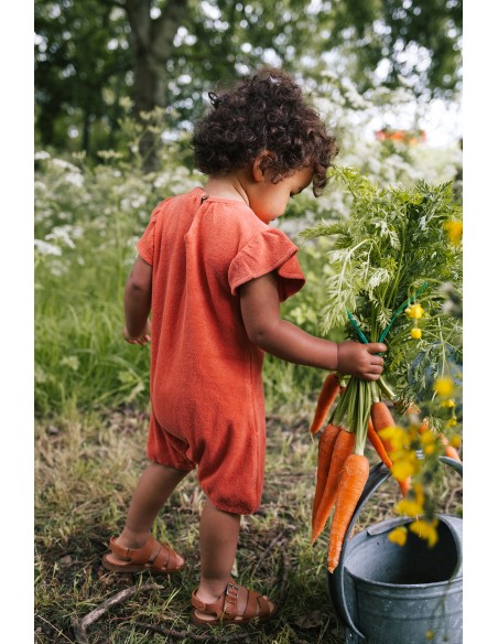 Barboteuse en éponge Abricot en Gratté de Coton Bio