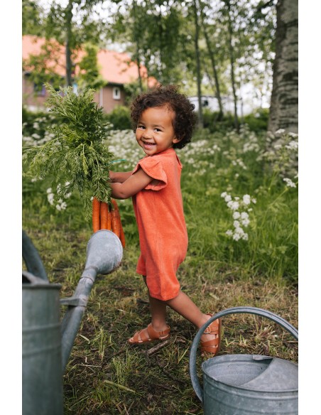 Barboteuse en éponge Abricot en Gratté de Coton Bio