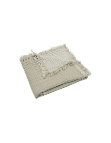 Couverture à franges en mousseline de coton bio...