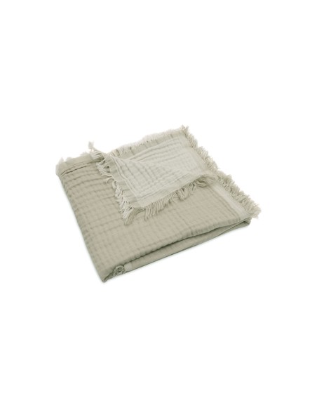 Couverture à franges en mousseline de coton bio Vert Olive 75 x 100 cm