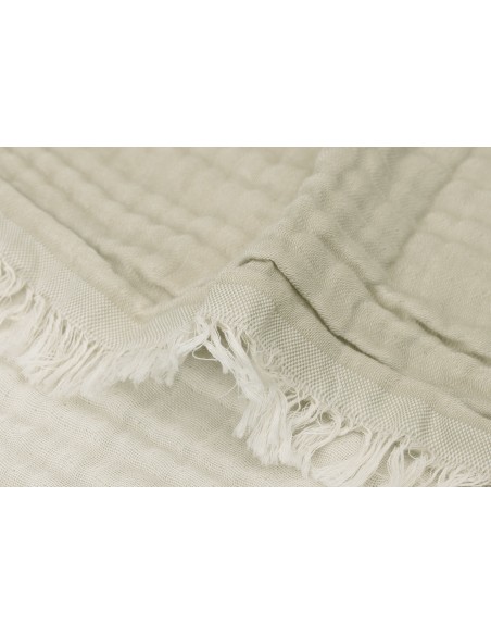 Couverture à franges en mousseline de coton bio Vert Olive 75 x 100 cm