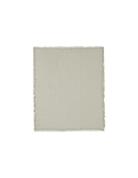 Couverture à franges en mousseline de coton bio Vert Olive 75 x 100 cm