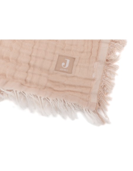 Couverture à franges en mousseline de coton bio Moonstone 75 x 100 cm