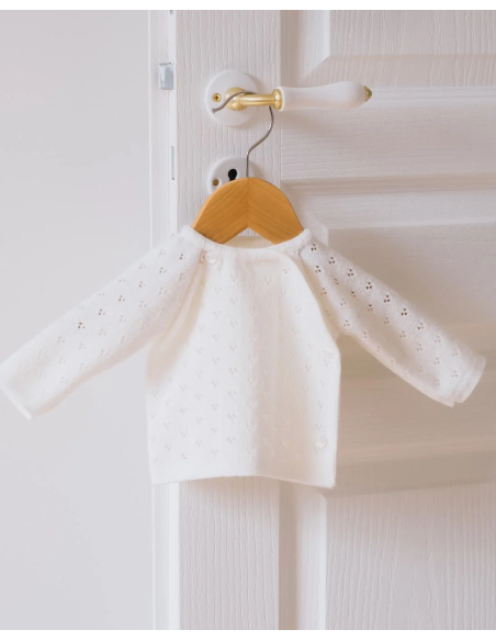 Gilet Brassière Ajourée Ecrue Pointelle 4 boutons