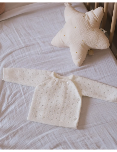 Gilet Brassière Ajourée Ecrue Pointelle 4 boutons