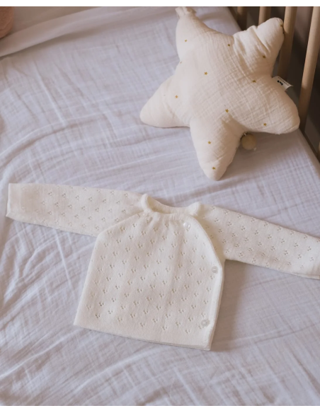 Gilet Brassière Ajourée Ecrue Pointelle 4 boutons