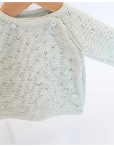 Gilet Brassière Ajourée Sauge Pointelle 4 boutons