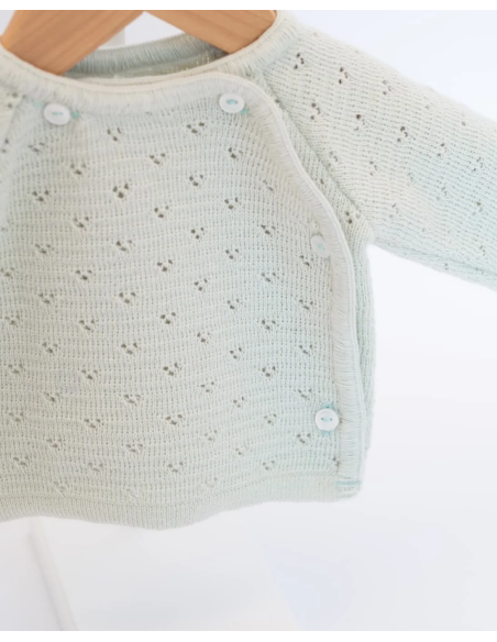 Gilet Brassière Ajourée Sauge Pointelle 4 boutons