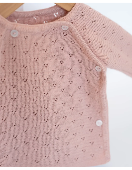 Gilet Brassière Ajourée Rose Misty Pointelle 4 boutons