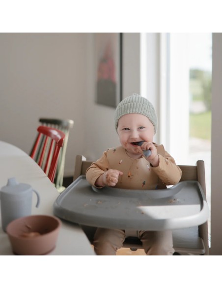 Mini Cuillères d'apprentissage Mushie (x2) en silicone souple Bleu & Sable