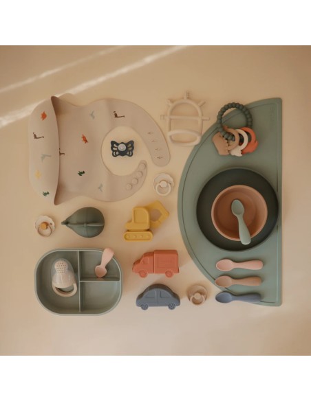 Mini Cuillères d'apprentissage Mushie (x2) en silicone souple Beige & Sable