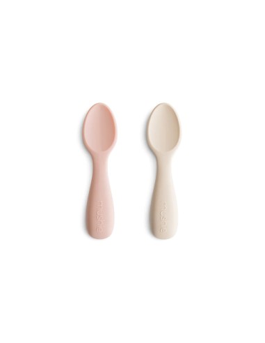 Mini Cuillères d'apprentissage Mushie (x2) en silicone souple Rose & Sable