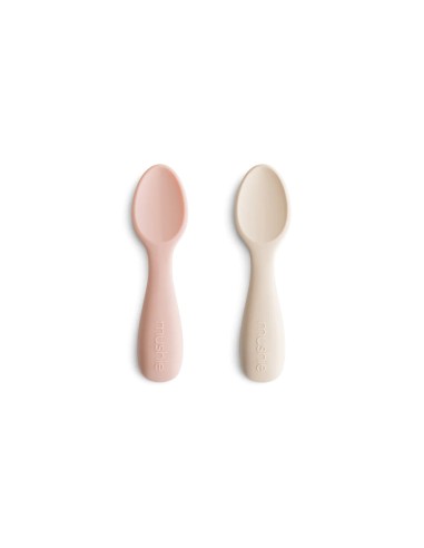 Mini Cuillères d'apprentissage Mushie (x2) en silicone souple Rose & Sable