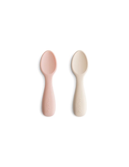 Mini Cuillères d'apprentissage Mushie (x2) en silicone souple Rose & Sable
