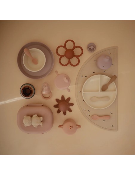 Mini Cuillères d'apprentissage Mushie (x2) en silicone souple Rose & Sable