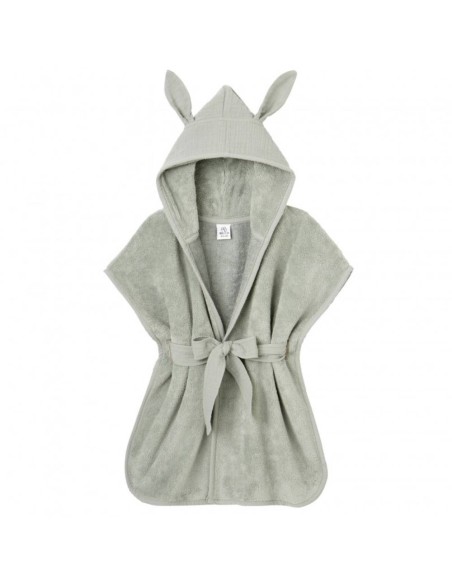 Poncho de bain Lapin en Bambou & Gaze coton Vert de Gris
