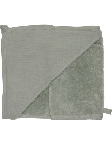 Cape de bain & Gant de toilette Coton Bambou Vert de Gris