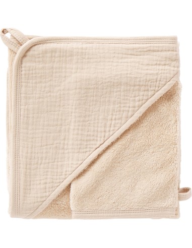 Cape de bain & Gant de toilette Coton Bambou Biscuit