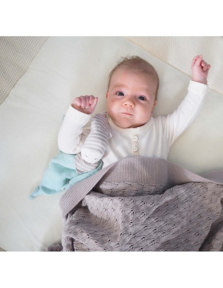 Couverture Ajour tricotée en coton biologique Gris 90 x 100 cm