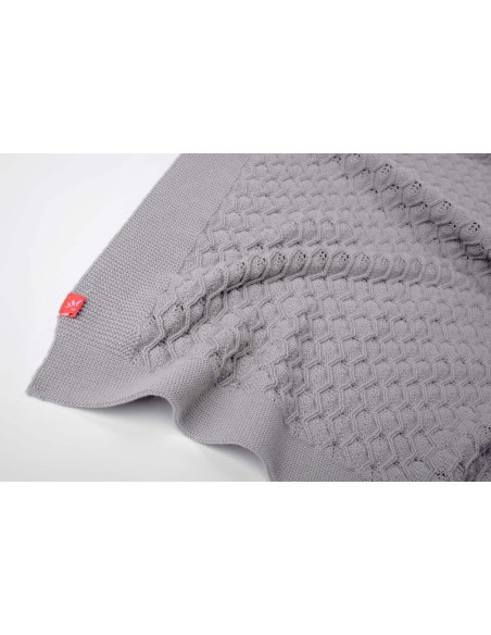 Couverture Ajour tricotée en coton biologique Gris 90 x 100 cm