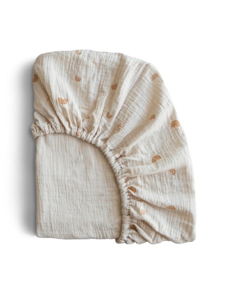 Drap housse Gaze de coton Mushie 60 x 120 cm Beige Arc en Ciel