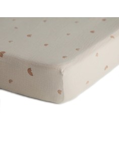 Drap housse Gaze de coton Mushie 60 x 120 cm Beige Arc en...
