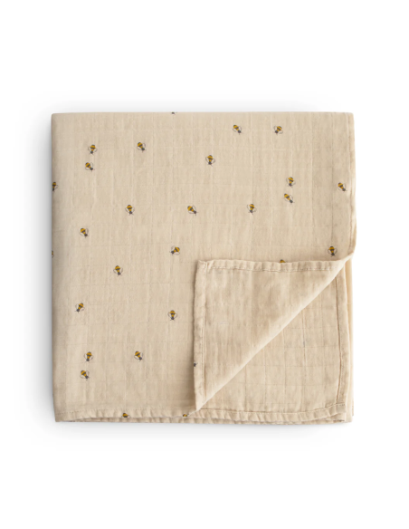 Grand Lange coton bio imprimé Bees Abeilles 120x120cm