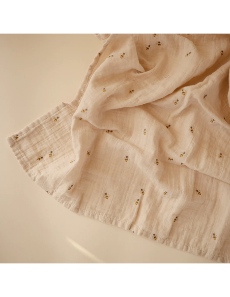 Grand Lange coton bio imprimé Bees Abeilles 120x120cm