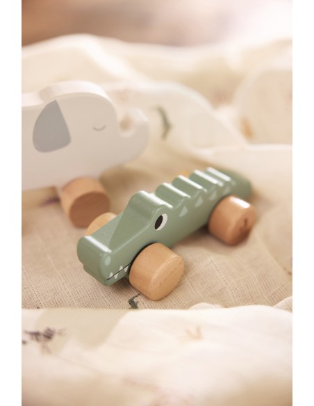 Crocodile en bois jouet à pousser