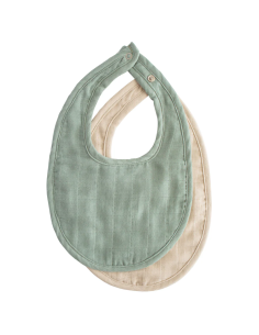 Lot de 2 Bavoirs en Gaze Coton Mushie Green/Fog
