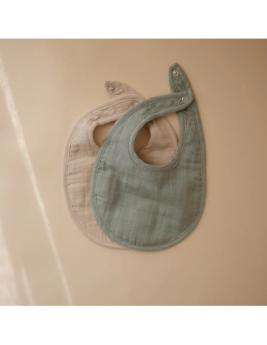 Lot de 2 Bavoirs en Gaze Coton Mushie Green/Fog