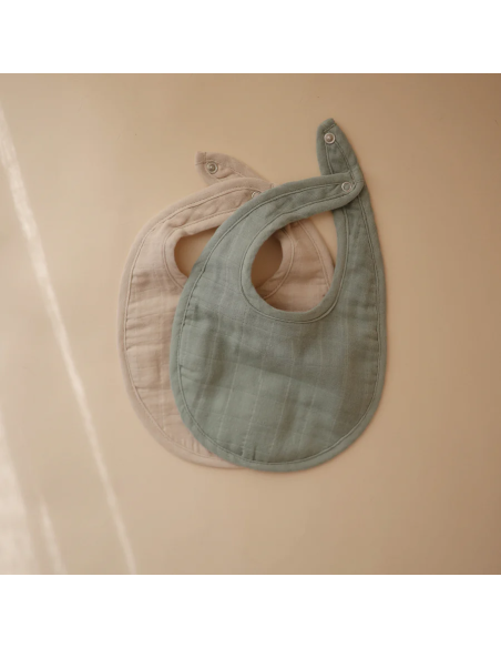 Lot de 2 Bavoirs en Gaze Coton Mushie Green/Fog