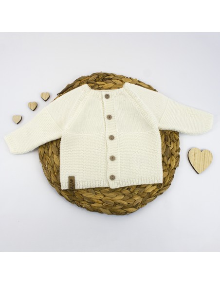 Gilet droit en Laine de Mérinos Crème