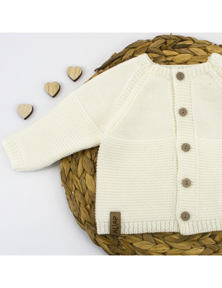 Gilet droit en Laine de Mérinos Crème