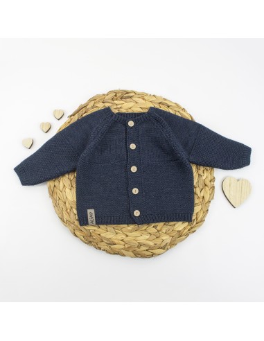 Gilet droit en Laine de Mérinos Marine