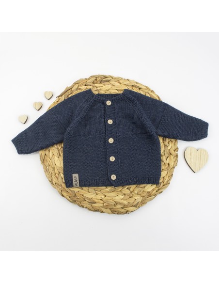 Gilet droit en Laine de Mérinos Marine