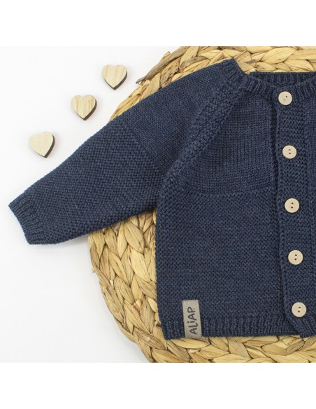 Gilet droit en Laine de Mérinos Marine