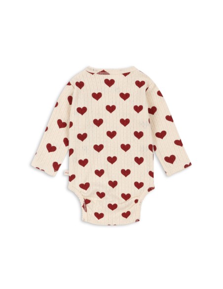 Body croisé à manches longues en coton biologique Jacquard Amour Rouge