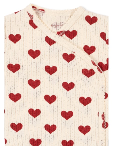 Body croisé à manches longues en coton biologique Jacquard Amour Rouge