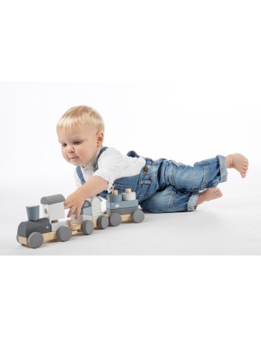Train en Bois Empilable Bleu - Label Label