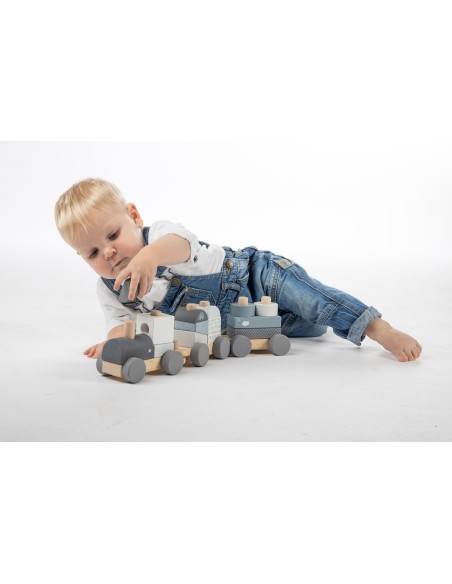 Train en Bois Empilable Bleu - Label Label