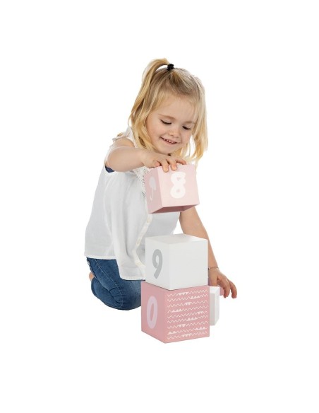 Gros Cubes à empiler en Bois Rose - Label Label