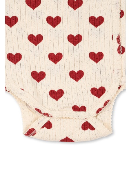 Body croisé à manches longues prématuré en coton biologique Amour Rouge