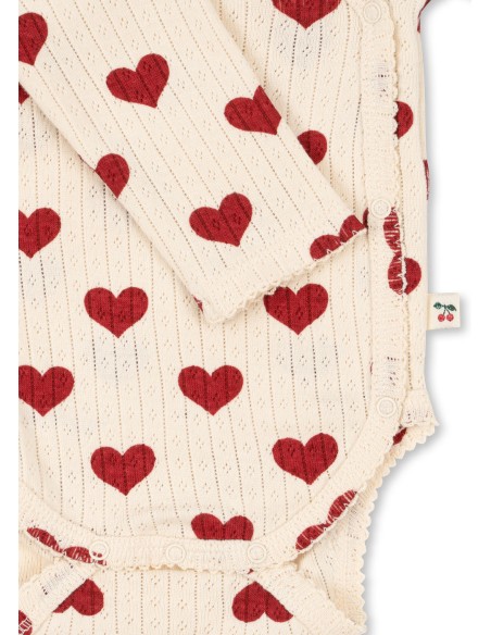 Body croisé à manches longues prématuré en coton biologique Amour Rouge