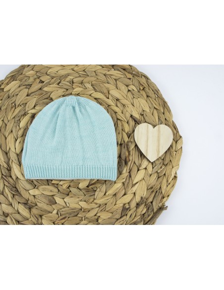 Bonnet de naissance Elis Vert d'eau en laine de mérinos