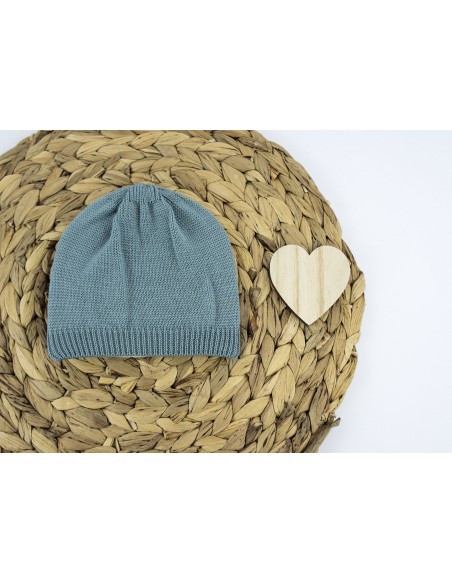 Bonnet de naissance Elis Vert en laine de mérinos