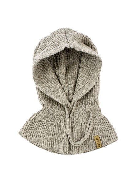 Cagoule Imani Taupe pour enfant en laine de mérinos