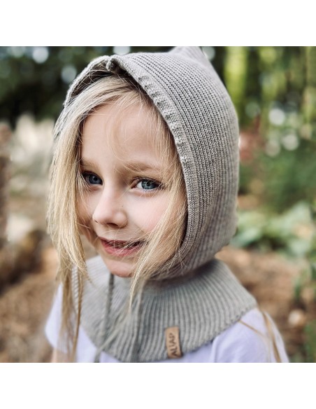 Cagoule Imani Taupe pour enfant en laine de mérinos